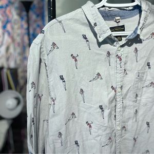 Vintage Style Pin Up Girl Light Blue Buttondown